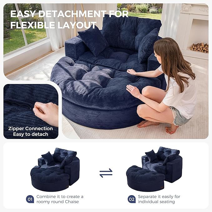 MAXYOYO Oversized Round Chaise Lounge Sofa, Upholstered Lounge Chair