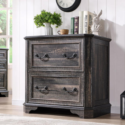 T4TREAM 2 Drawer File Cabinet Set of 2, 30" Wide Wooden Extended Desktop, Farmhouse Filing Cabinet with Smooth Rails, Holds Letter/Legal/A4, Hexagonal Design & Framed Drawer Fronts, Dark Rustic Oak