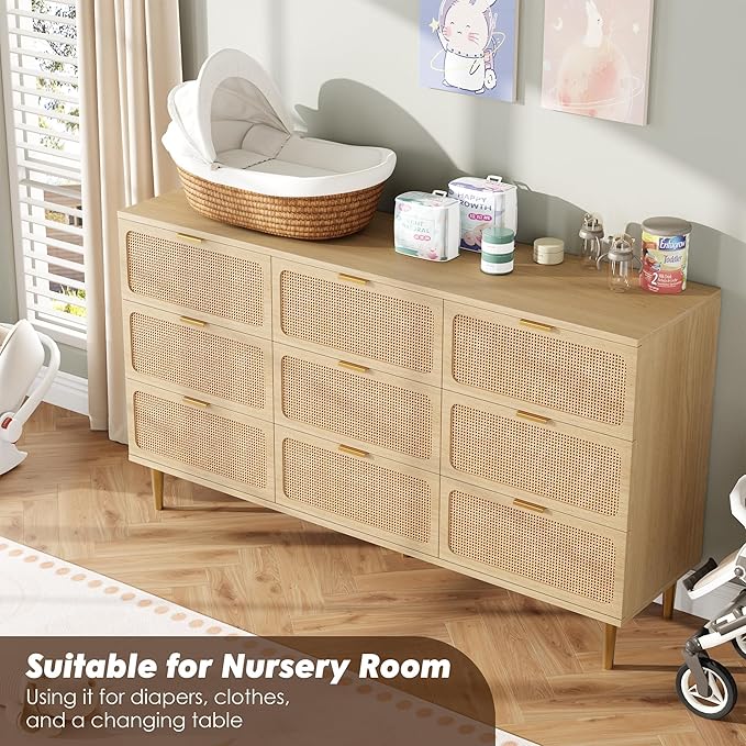GarveeHome Rattan 9 Drawer Dressers