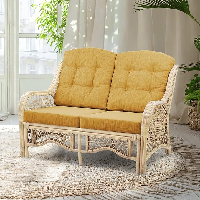 Malibu Lounge Loveseat Natural Color, Sofa Natural Rattan Wicker Handmade Design
