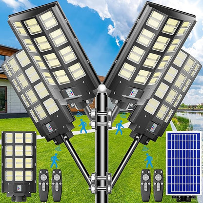 8000W Solar Street Light Outdoor Waterproof IP67 240000 Lumens, Solar Parking Lot Lights Dusk to Dawn Metion Sensor Solar Power Street Light Outside 4-Pack
