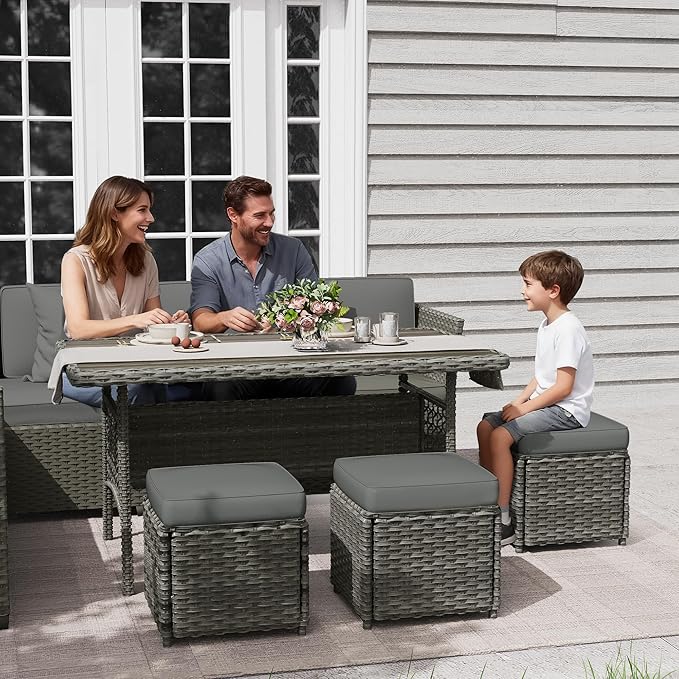 KIGOTY 7 Piece Patio Furniture Set, Outdoor PE Wicker Rattan Outdoor Dining Set