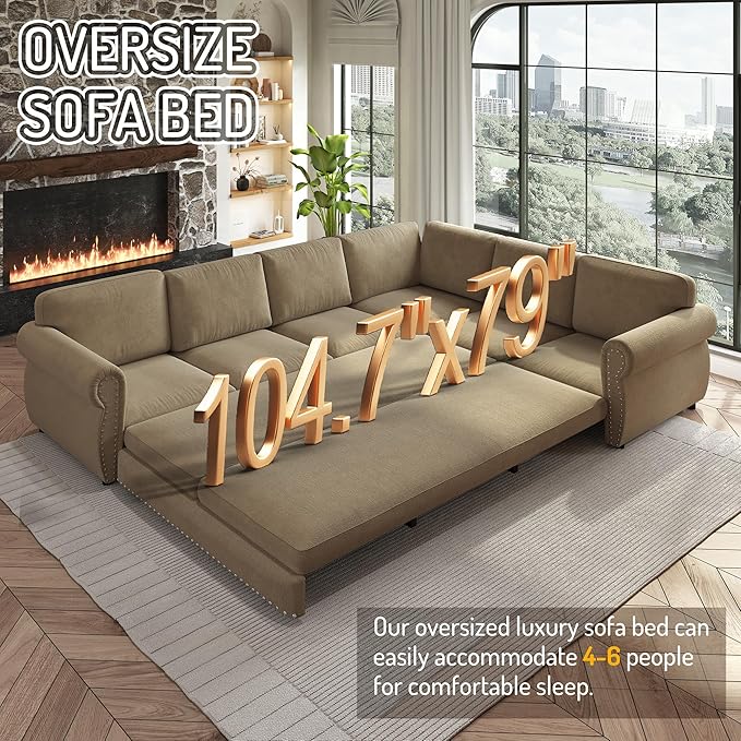 118" L-Shaped Sleeper Couch Bed