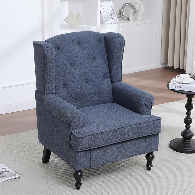 Accent Chair for Living Room, Mid Century Modern Upholstered Armchair, Wingback