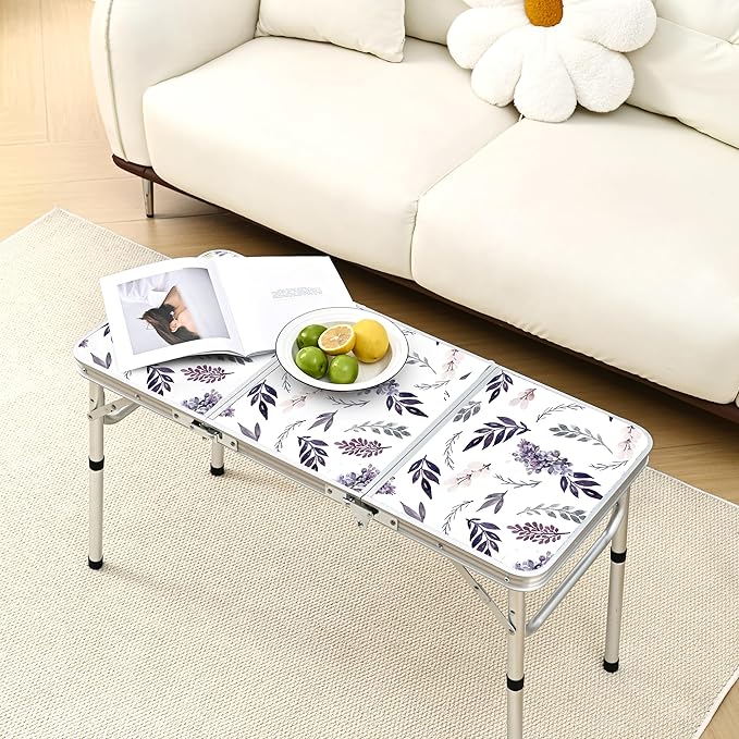 Yriuat Folding Camping Table 3ft Portable Picnic Table Adjustable Height Small