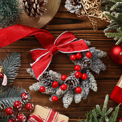 Dingion 6 Pcs 6 Inch Christmas Mini Cabinet Wreaths for Kitchen with Ribbon Bows Red Berry Small Winter Window Wreath Garland for Door Window Farmhouse Christmas Party Decorations