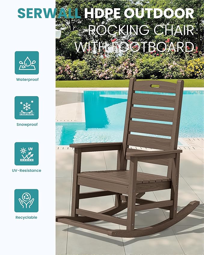 SERWALL Outdoor Rocking Chair, Oversized Rocking Chair