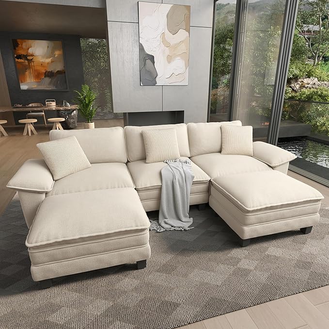HERA'S HOUSE 124" Modular Sectional Sofa, Oversized U Shaped Couches