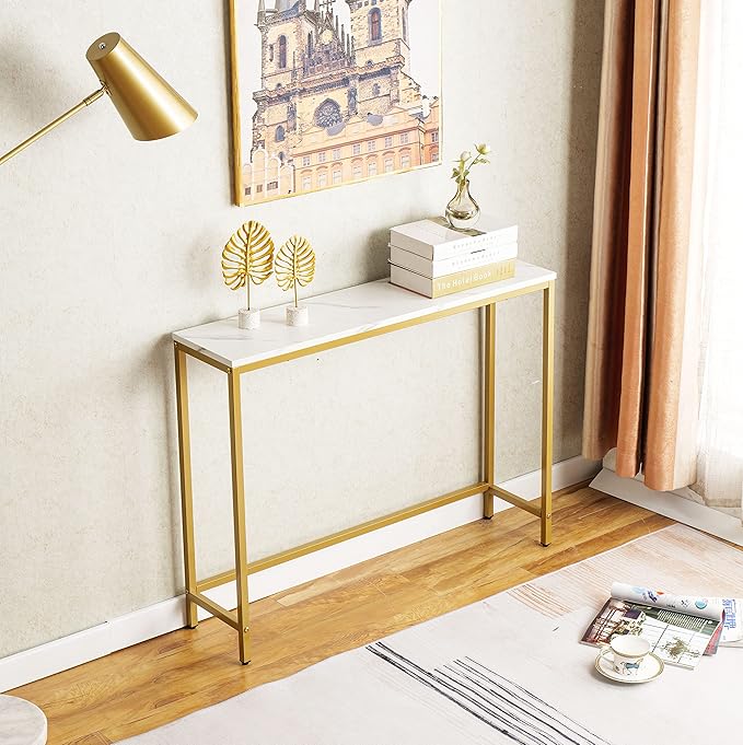loglus Small Console Table for Entryway, Faux Marble MDF Sofa Table