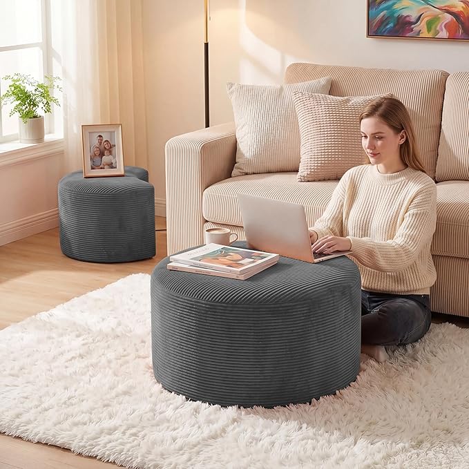 BSHOMGI Boneless Ottoman Nesting Coffee Table Set of 2, Corduroy Soft Foot Rest