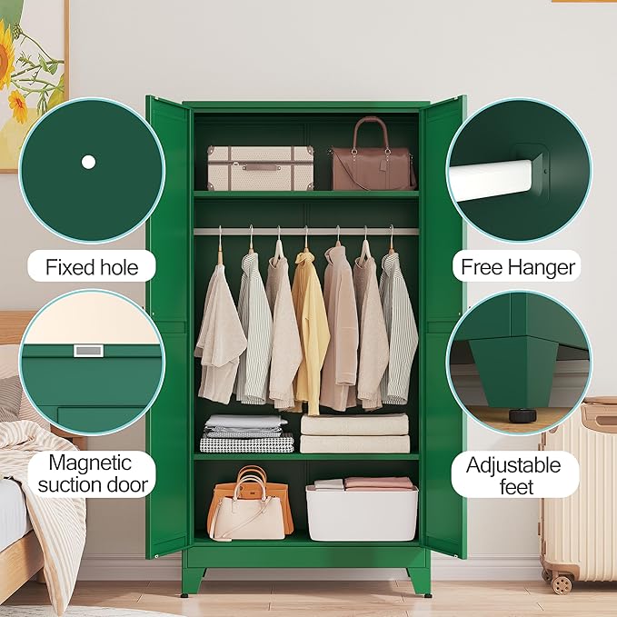 71 "Metal Armoire Wardrobe Closet, Steel Clothing Storage Cabinet