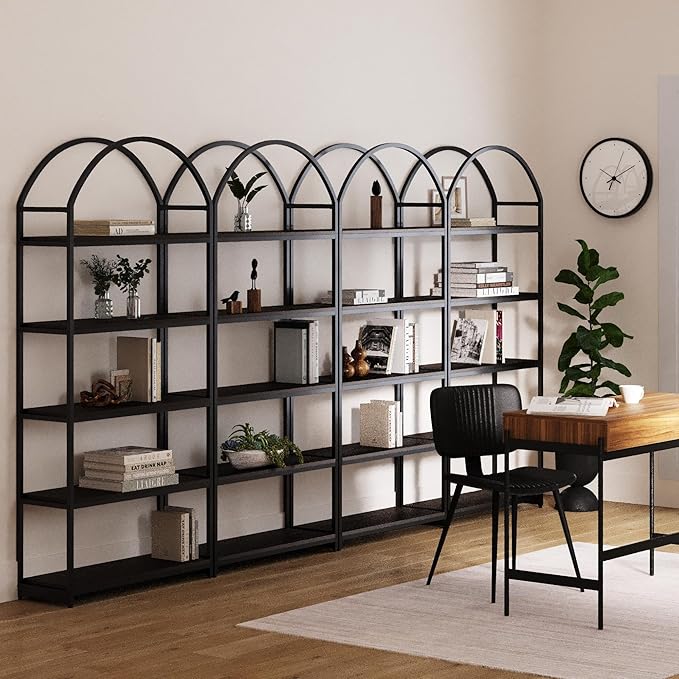 Nathan James Haven Etagere Bookshelf, 5-Shelf Bookcase in Nutmeg Wood and Black