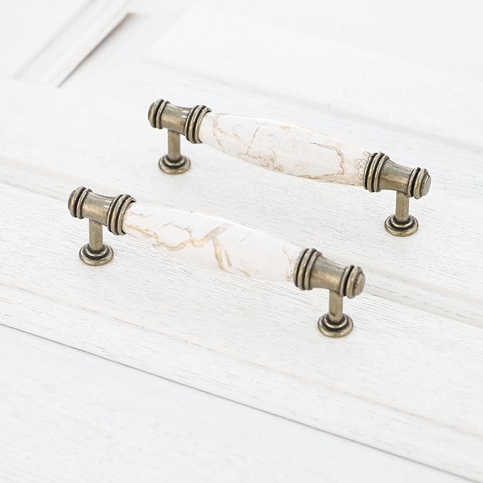 Set of 4 Marble Ceramic Handle Antique Cabinet Door Pull Modern Euro Style