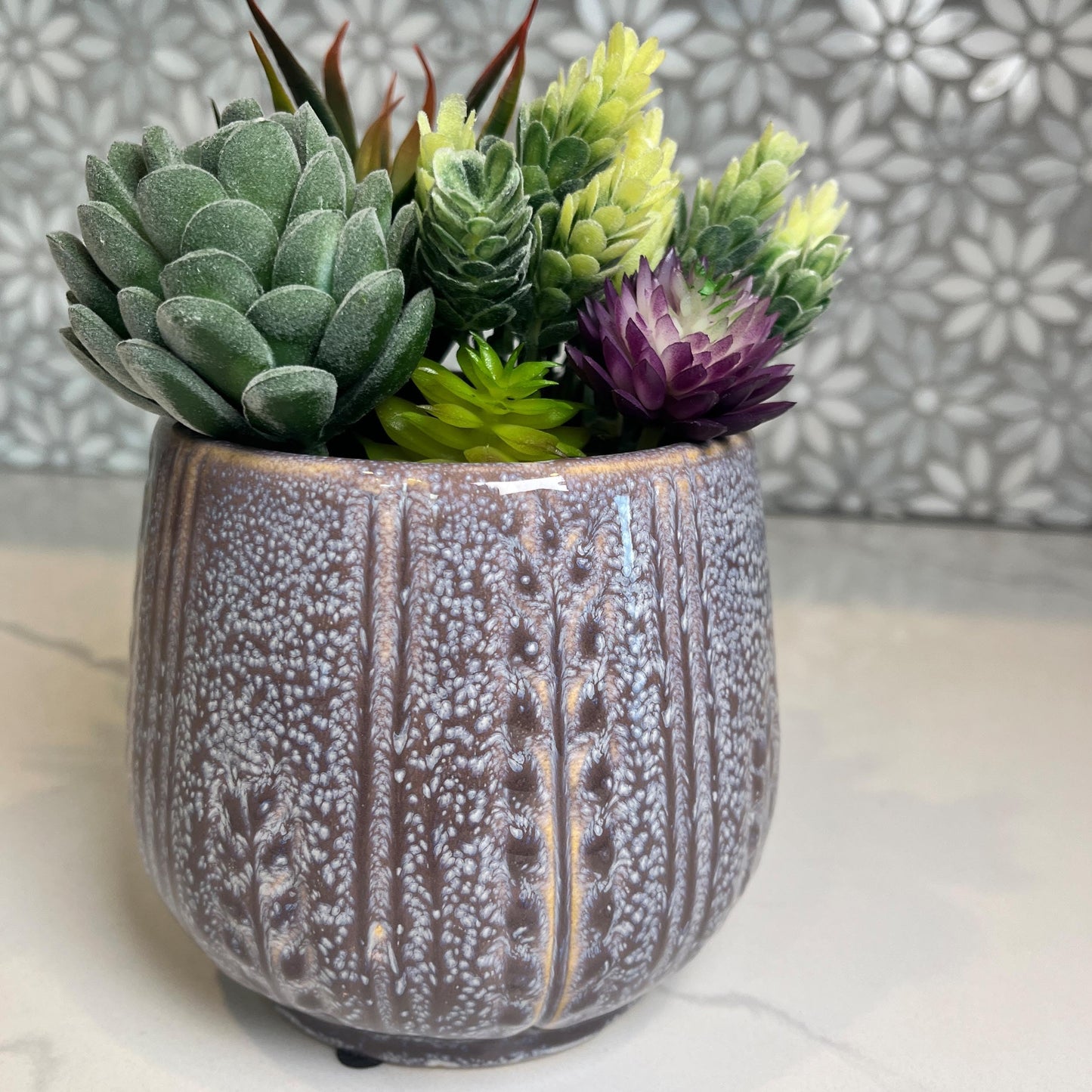 Admired by Nature 4.5" Ceramic Flower Planter Decorative Pot for Indoor Plant Succulent Home Décor, Lavender