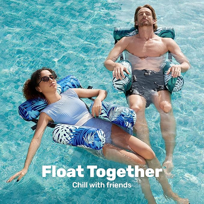 SLOOSH Inflatable Pool Floats Adult, 2 Packs Floating Lounge Chairs, Blow up