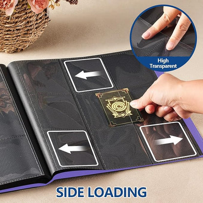 Card Binder, EDUDIIU 9 Pockets Premium Trading Card Binders, Cards Collection Binder Album, Side Loading Yugioh Holder Book for Sport, Football, Baseball Collector - Purple