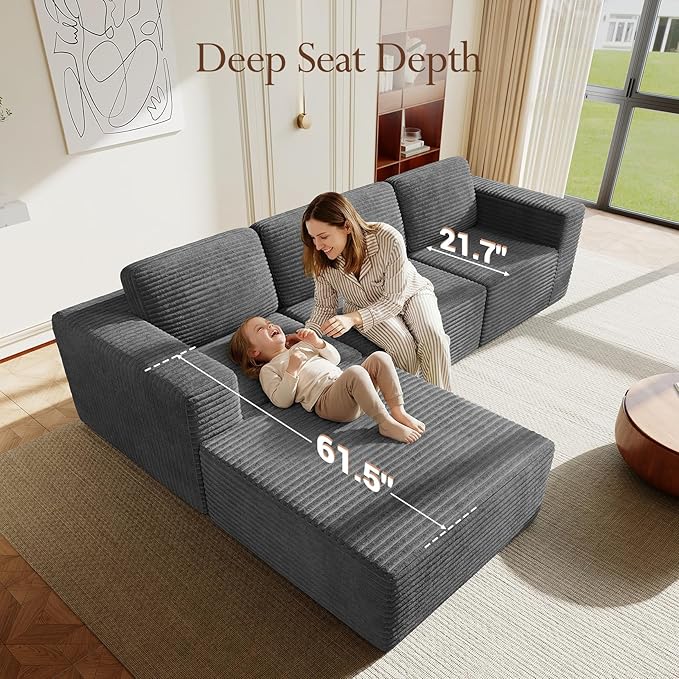Vesgantti 119" L-Shaped Modular Sectional Sofa, Corduroy Cloud Couch