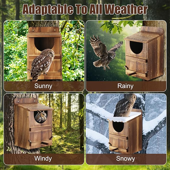 Owl House, Barn Owl Nesting Box with Bird Stand and Wood Shavings, Large Wooden Screech Nesting Box for Outside, Nest Box for Wild Birds, Barn, Screech, Eagle, 1 Set