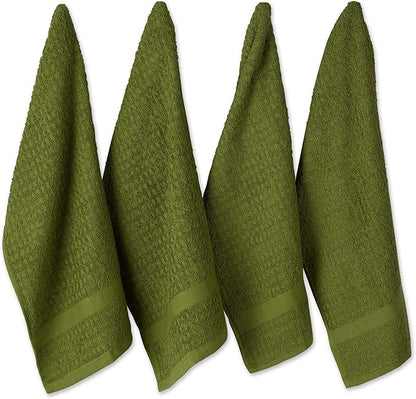 DII Basic Terry Collection Waffle Dishtowel Set, Solid Antique Green, 4 Piece