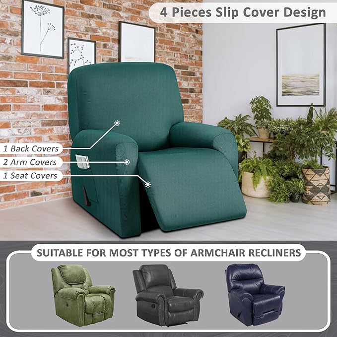 ULTICOR 4-Piece, 1 Seat Recliner Cover, Yarn Dyed Reclining Chair Covers