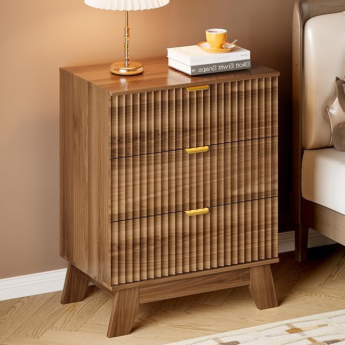 BORNOON Fluted 3 Drawer Dresser, 30.3" Tall Compact Modern Boho Chest of Drawers