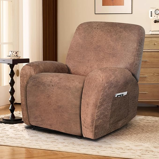 ANARACHON Leather Look Recliner Chair Covers, 4-Pieces Stretch Recliner Cover