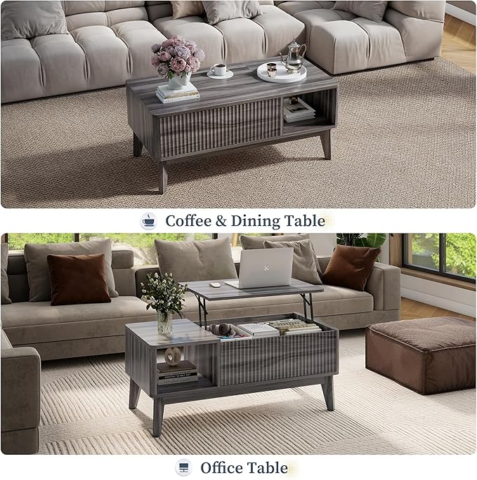 LYNCOHOME Fluted Lift Top Coffee Table
