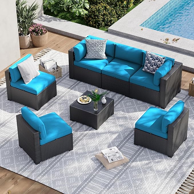 Aoxun 7 Piece Patio Furniture Set, Wicker Rattan Patio Sectional Sofa, Outdoor