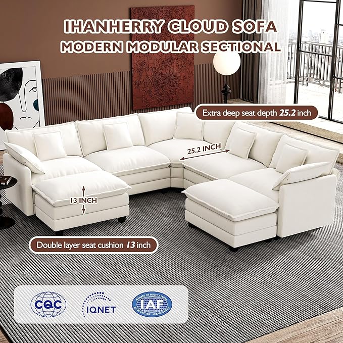 Ihanherry 114" V-Shaped Modern Sofa Modular Sectional Cloud Couch