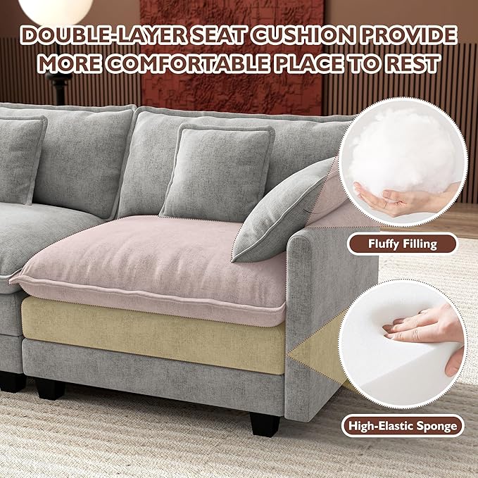 Ihanherry 114" V-Shaped Modern Sofa Modular Sectional Cloud Couch