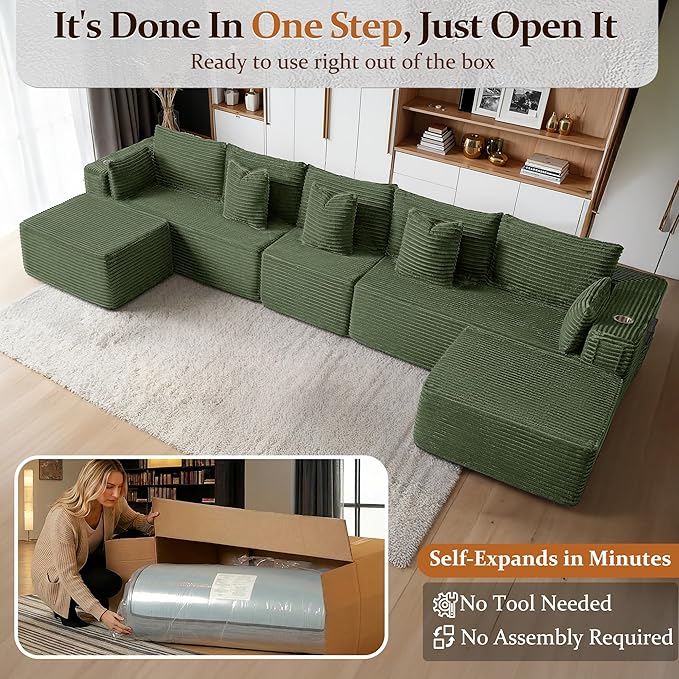 168" Cloud Sectional Couch, Comfort U Shaped Sofa