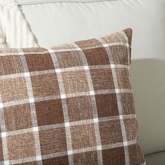 Stellhome Pack of 2 Linen Buffalo Check Throw Pillow Covers, Farmhouse Plaid