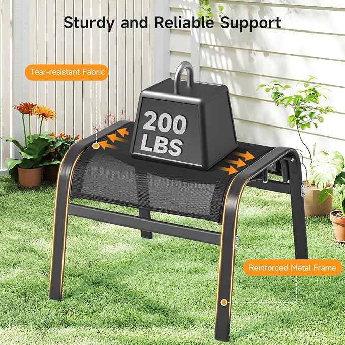 ONBRILL Outdoor Ottoman Foot Rest Set of 2, Textilene Fabric Outdoor Footstool