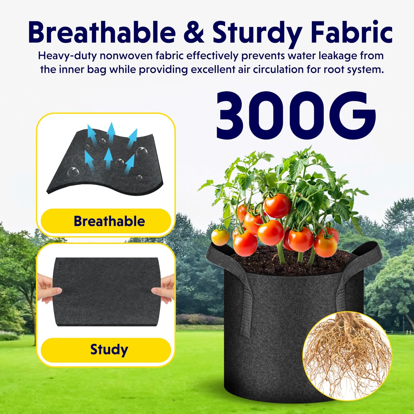 iPower 5 Pack 25 Gallon Grow Bags, Garden Planting Nonwoven Fabric Pots with Reinforced Handle, Heavy Duty and Aeration Planter Pot for Tomato, Fruits, Vegetables and Flowers