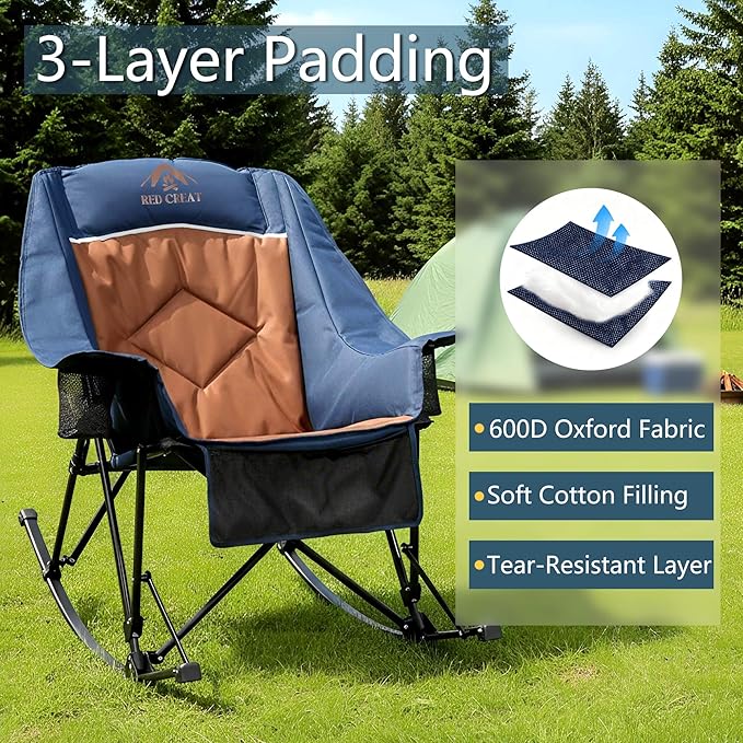 400lbs Rocking Camping Chair, Oversized Heavy Duty XL Folding Rocker