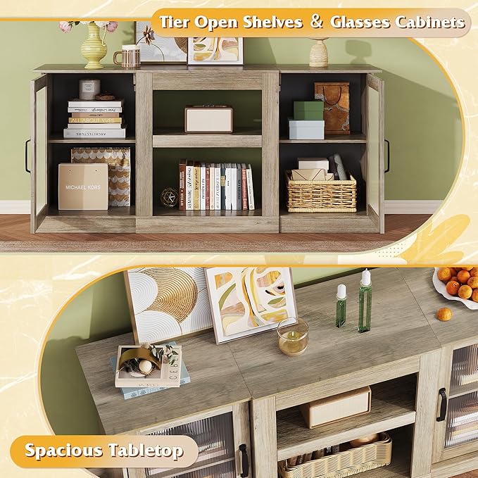 WLIVE Farmhouse TV Stand for 65 inch TV, Open Shelves TV Console for Living