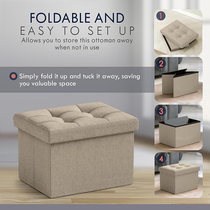 Ornavo Home Small Storage Ottoman Foldable Collapsible Rectangle Linen Ottoman