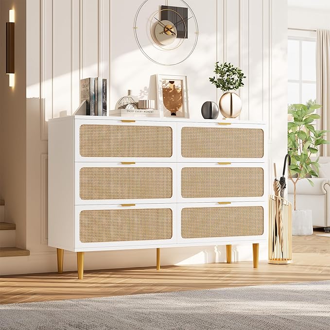 GarveeHome Rattan 6 Drawer Dressers
