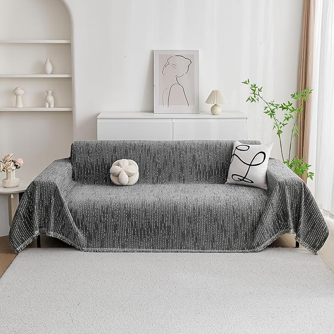 MYSKY HOME Couch Covers for Sofa, Dog Couch Cover Protector, Dark Grey Lines
