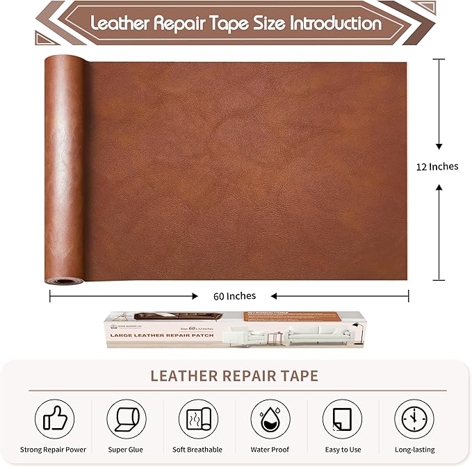 KING MOUNTAIN Leather Repair Patch, 12 x 60 Inches self Adhesive Leather Repair