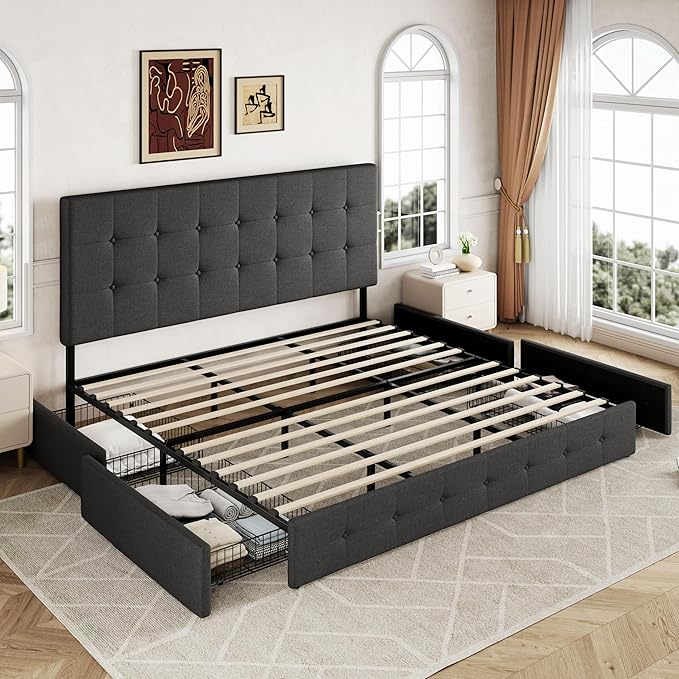 Allewie Upholstered King Size Platform Bed Frame