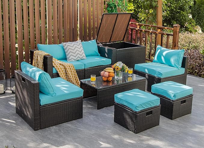 Tangkula 8 Piece Patio Furniture Set, Patiojoy Outdoor Space Saving PE Rattan