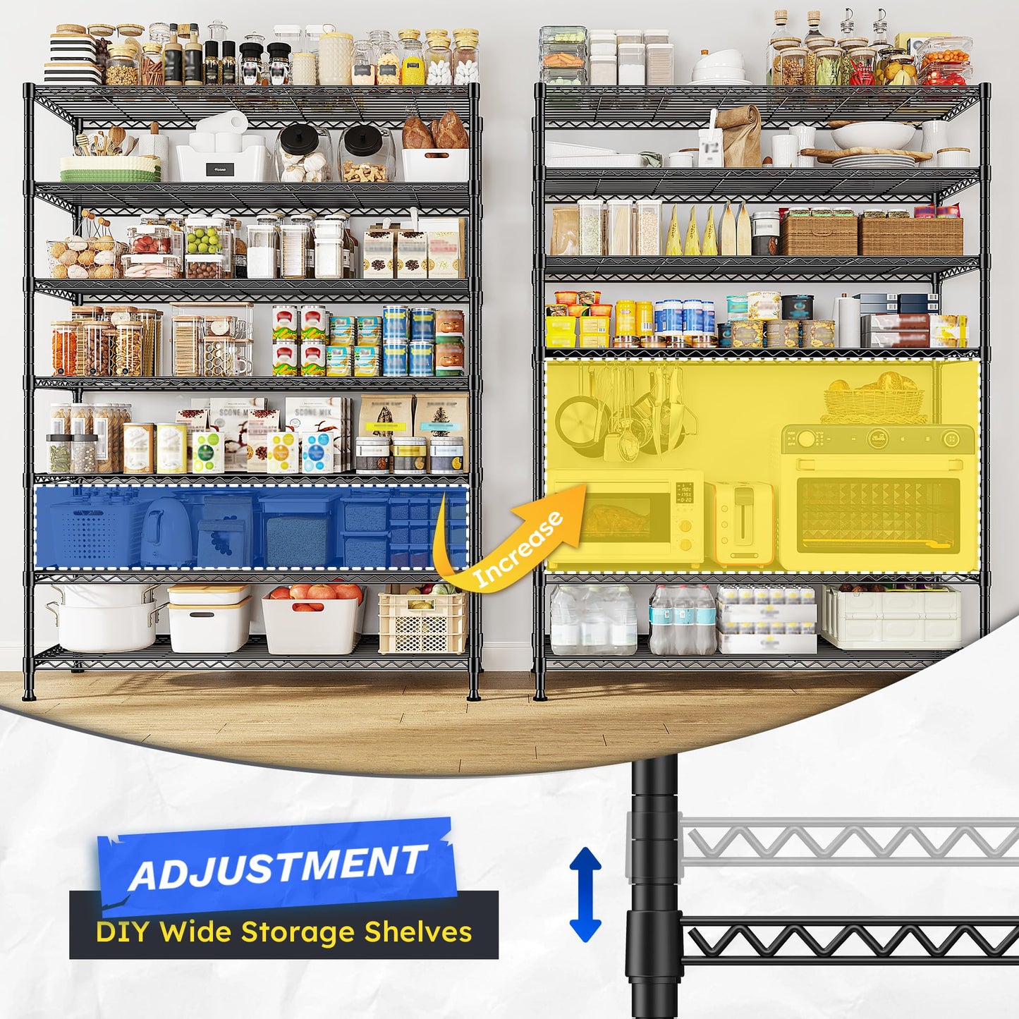 82.6H Metal Shelving Unit 7 Tier Storage Shelves Adjustable Wire Shelving Metal Wire Shelf Pantry Shelves Commercial Rack for Kitchen Pantry Utility Room Garage 45" W x 82.6''H x 13.5" D, Black