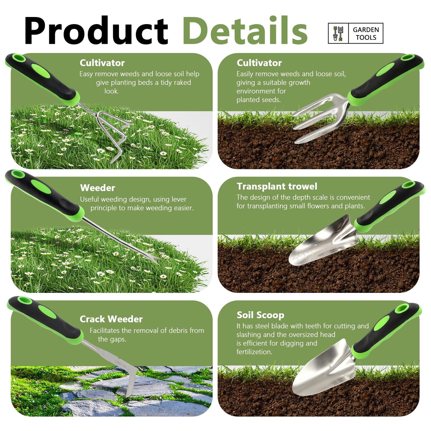 SHRJ 15Pcs Garden Tool Set Heavy Duty Stainless Steel Gardening Hand Tools with 5 Garden Shears Non-Slip Rubber Grip Spade Shovel Organizer Handbag Gardening Gifts for Family Friends