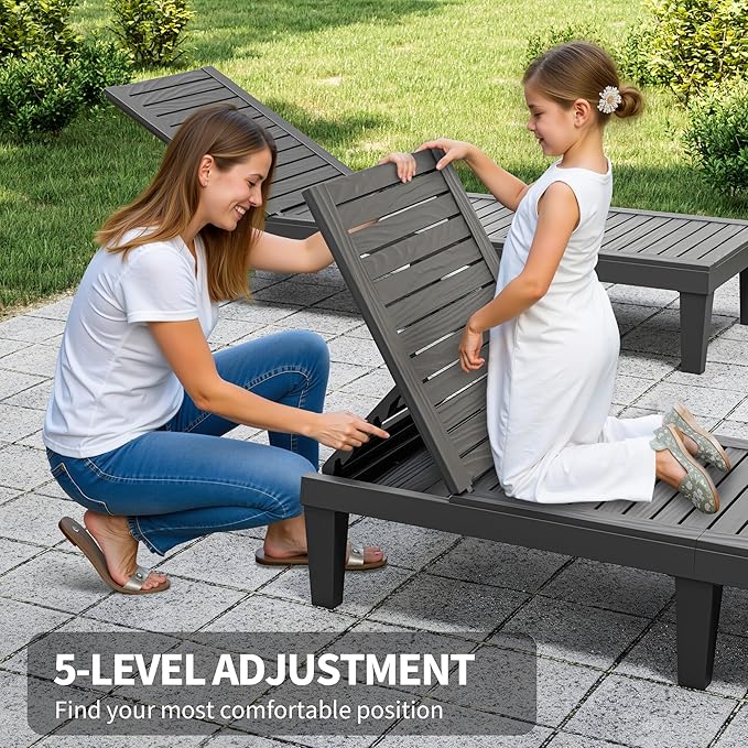 Outdoor Lounge Chair Set of 6, 5-Positions Adjustable Patio Chaise Lounges