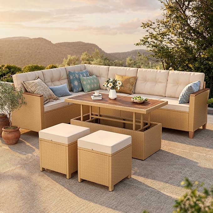 HERA'S HOUSE Patio Furniture Set, 8 Piece Wicker Outdoor Patio Conversation Set