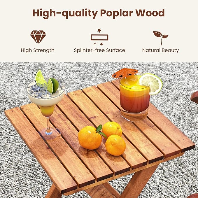 Tangkula 3-Piece Outdoor Poplar Wood Rocking Bistro Set, High Back Front Porch