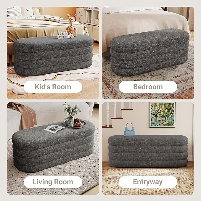 Busaurus Storage Ottoman Bench 49.2 Inch Upholstered Fabric Storage Bench