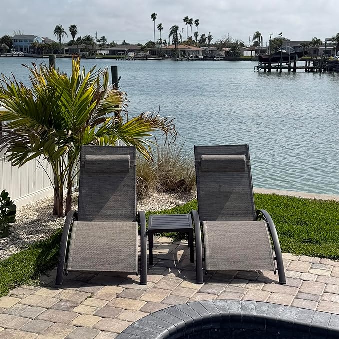 PURPLE LEAF Outdoor Chaise Lounge Chair Set of 3 Patio Pool Lounger Bronze