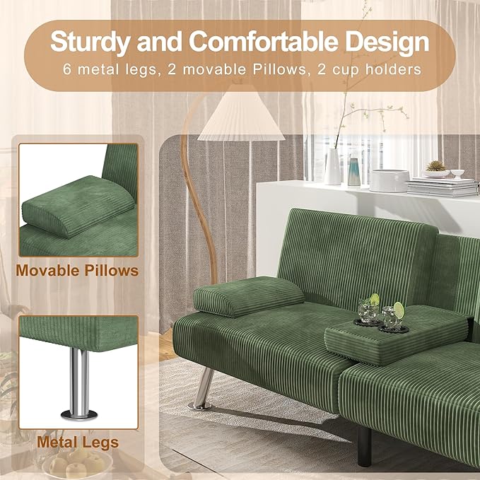 Shahoo Modern Upholstered Convertible Folding Futon Sofa Bed